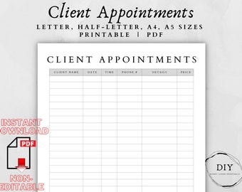 Appointment Planner-Client Tracker-Appointment Template-Client Information-Client Intake Form-Make An Appointment-Appointment Book