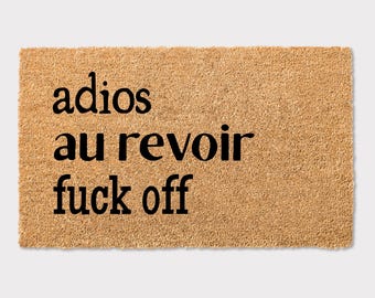 Adios Au Revoir Fuck Off Funny Doormat Home Decor Welcome Mat Engagement Wedding Present Housewarming New Home Couples Rude Gift Idea