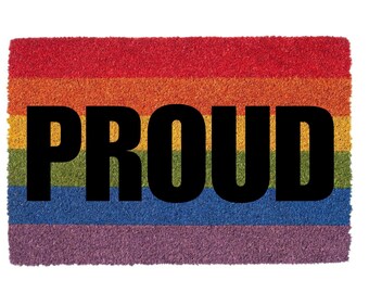 Proud Gay Rainbow Flag Funny Doormat Gift for Gay Men Boyfriend Husband Housewarming Present New Home House Flat Apartment Friends Couple