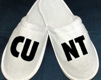 Cunt Funny Slippers Womens Offensive Novelty Rude Stocking Filler Gift Secret Santa Present Cute Cosy Comfy Hotel Spa Fleece Lined Sandals