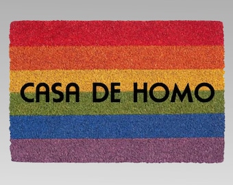 Casa de Homo Gay Rainbow Pride Flag Funny Doormat LGBTQ Wedding Engagement Gift for Husband Boyfriend Best Friend Housewarming Present