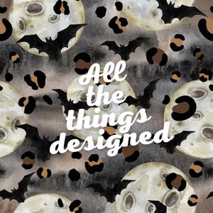 Halloween Bat Leopard Seamless Digital Pattern - Trendy Spooky Moon & Watercolor Bats