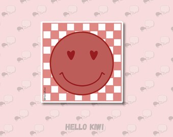 Valentine's Heart Smiley Face, Waterproof Sticker, Galentine Gift, Durable Hand Drawn Vinyl Sticker
