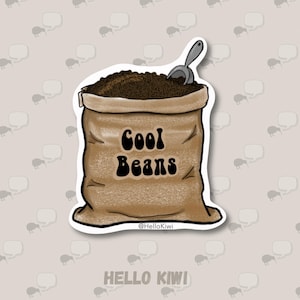 Cute Coffee, Waterproof Sticker &quot;Cool Beans&quot;, Hand Drawn Design, Vinyl Sticker