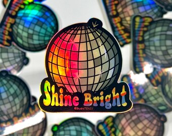 Shiny Disco Ball Waterproof Sticker, Groovy Style Holographic Decal