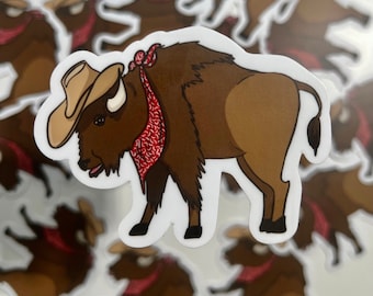 Western Bison Cowboy Sticker - Southwestern Style - Waterproof Water bottle Sticker - Boho Gift - Laptop Stickers Wildlife Stickers