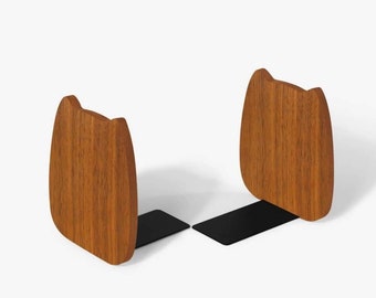 Sujetalibros de madera para gatos | Sujetalibros de roble rojo o nogal para escritorios o estanterías | Diseño original de Craft Kitties | Decoración del hogar regalo perfecto