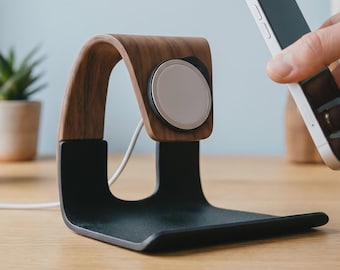 MagSafe Stand Cascade Wood Phone Holder for iPhone | MagSafe Charger Stand, Desk Stand, weighted base | Decor (charger not included)