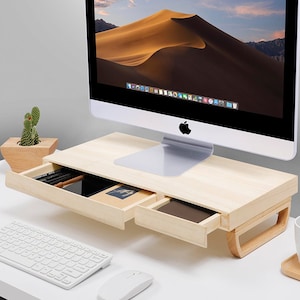 Monitor stand riser Desk monitor riser Computer monitor riser iMac Stands Wooden Shelf Laptop Stand Perfect Gift image 2