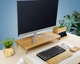 PC monitor stand with USB | Screen riser for iMac | Monitor stand & Professional computer stand | Wooden Coworker gift