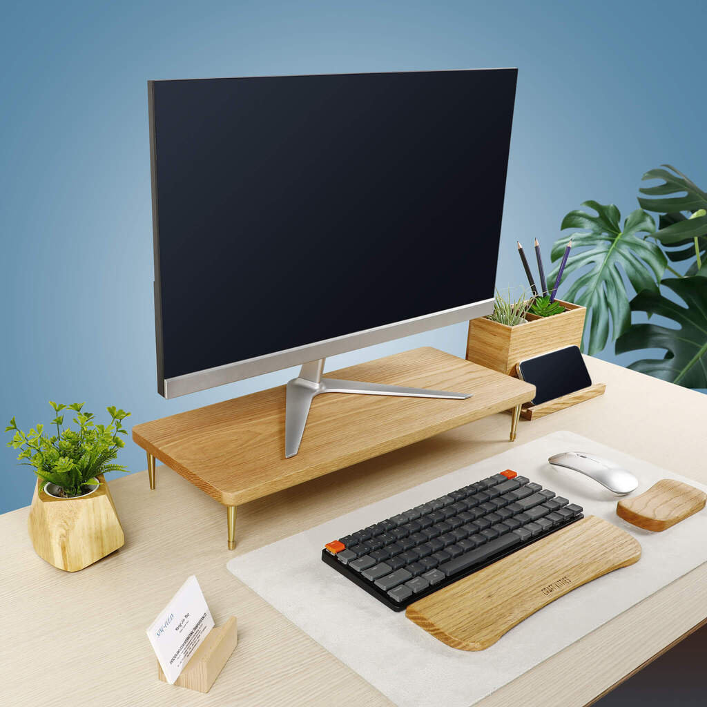 Support ecran pc avec USB | Rehausseur écran pour iMac | Support moniteur & Support pour ordinateur professionnel | Cadeau Coworker bois