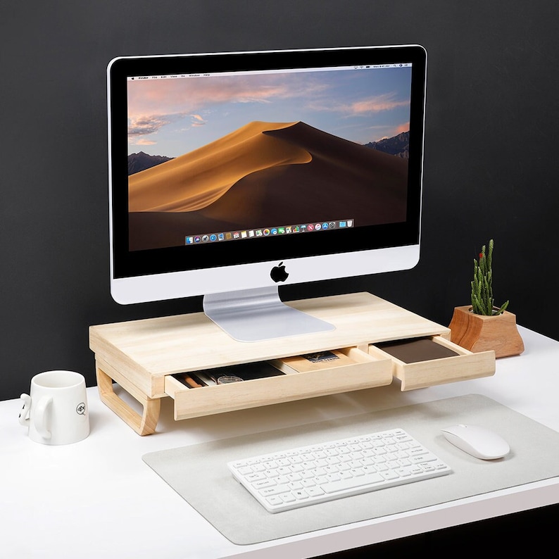Monitor stand riser Desk monitor riser Computer monitor riser iMac Stands Wooden Shelf Laptop Stand Perfect Gift image 4