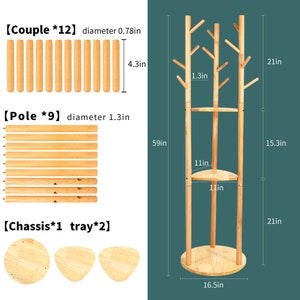 Puede incluir: Un perchero de madera con dos estantes y un perchero con m&uacute;ltiples ganchos. El perchero mide 150 cm de alto y tiene un di&aacute;metro de 42 cm. Los estantes tienen un di&aacute;metro de 28 cm. El perchero est&aacute; hecho de madera natural y tiene un aspecto r&uacute;stico.