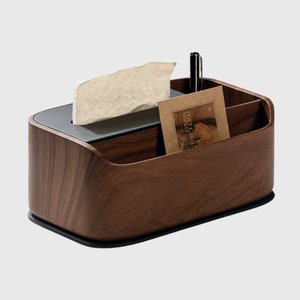 Wooden Style Tissue Box, New Elegant Model with Built-in Storage - Kleenex Box with Storage for Office, Bedroom, Living Room