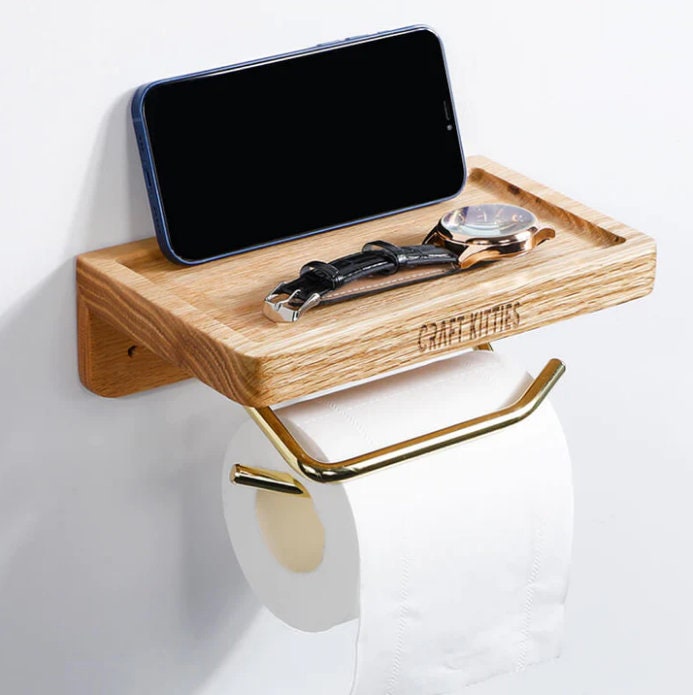 Porte Papier Toilette Mural En Bambou Avec étagère - Support à Double Compartiment Et Plateau De Rangement | Pour Salle De Bain, Design Rétro