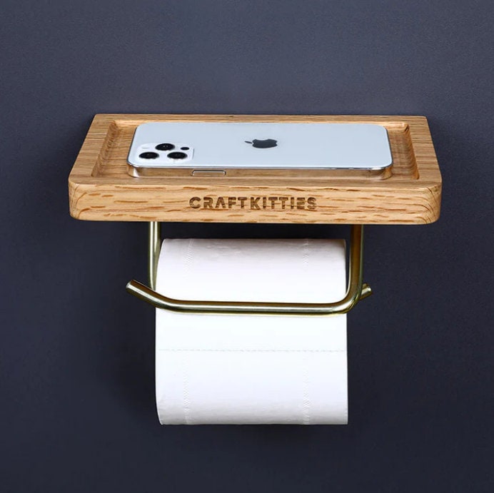 Porte Papier Toilette Mural En Bambou Avec étagère - Design Vintage, Rangement Pratique Pour Salle De Bain - 5