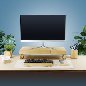 Monitor stand riser Desk monitor riser Computer monitor riser iMac Stands Wooden Shelf Laptop Stand Perfect Gift image 5