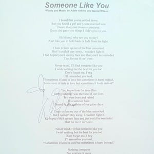 Adele Signed 8x11.5 "Someone Like You" Lyric Sheet