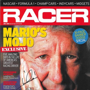 Mario Andretti, Hall of Fame, Signed Complete Racer Magazine, July 2003