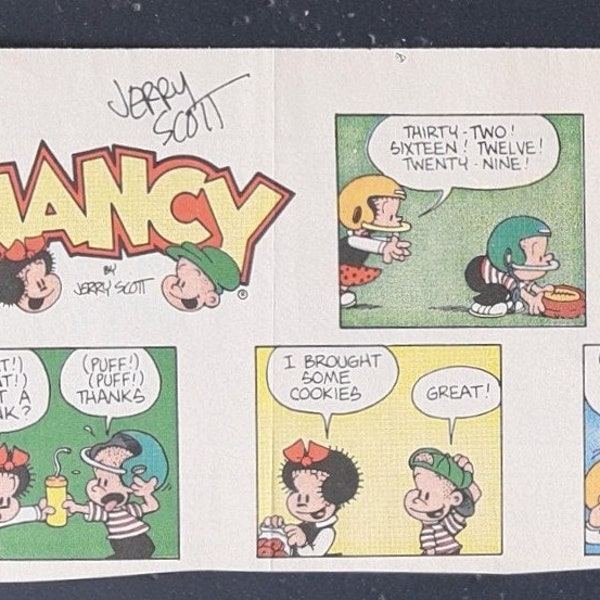 Jerry Scott, Cartoonist, Signed 4.5x13 Nancy Comic Strip, PSA/DNA Certified