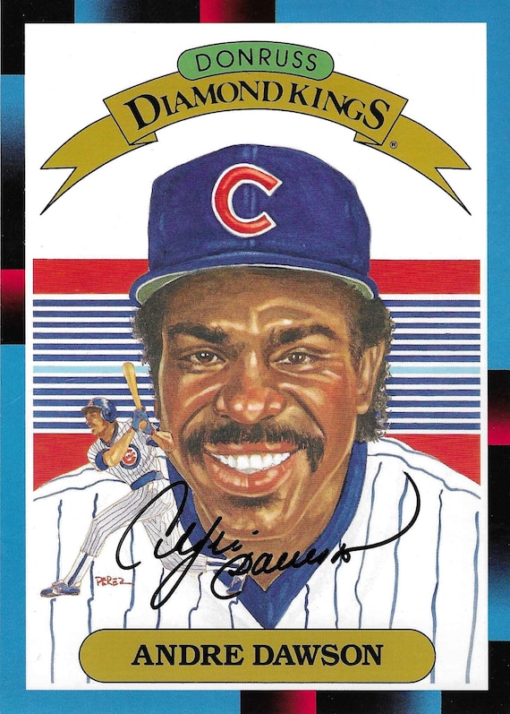 Andre Dawson, Hall of Fame, Signed 5x7 Donruss Diamond Kings Card Number 9,  1987
