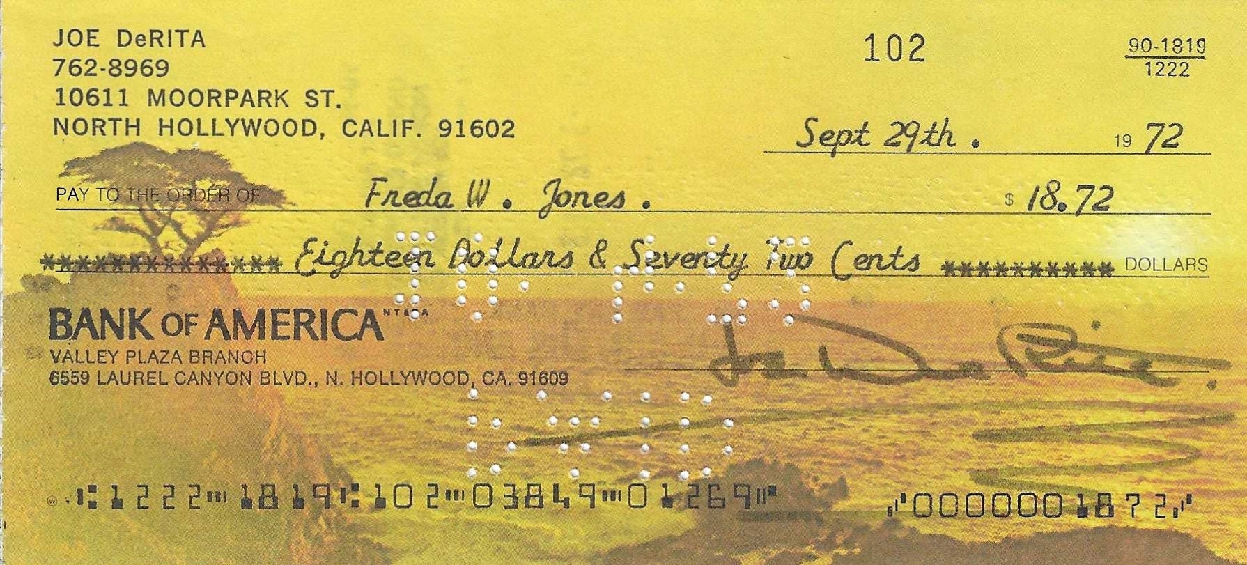 Joe DeRita, Three Stooges, Curly Joe, Signed Check, JSA