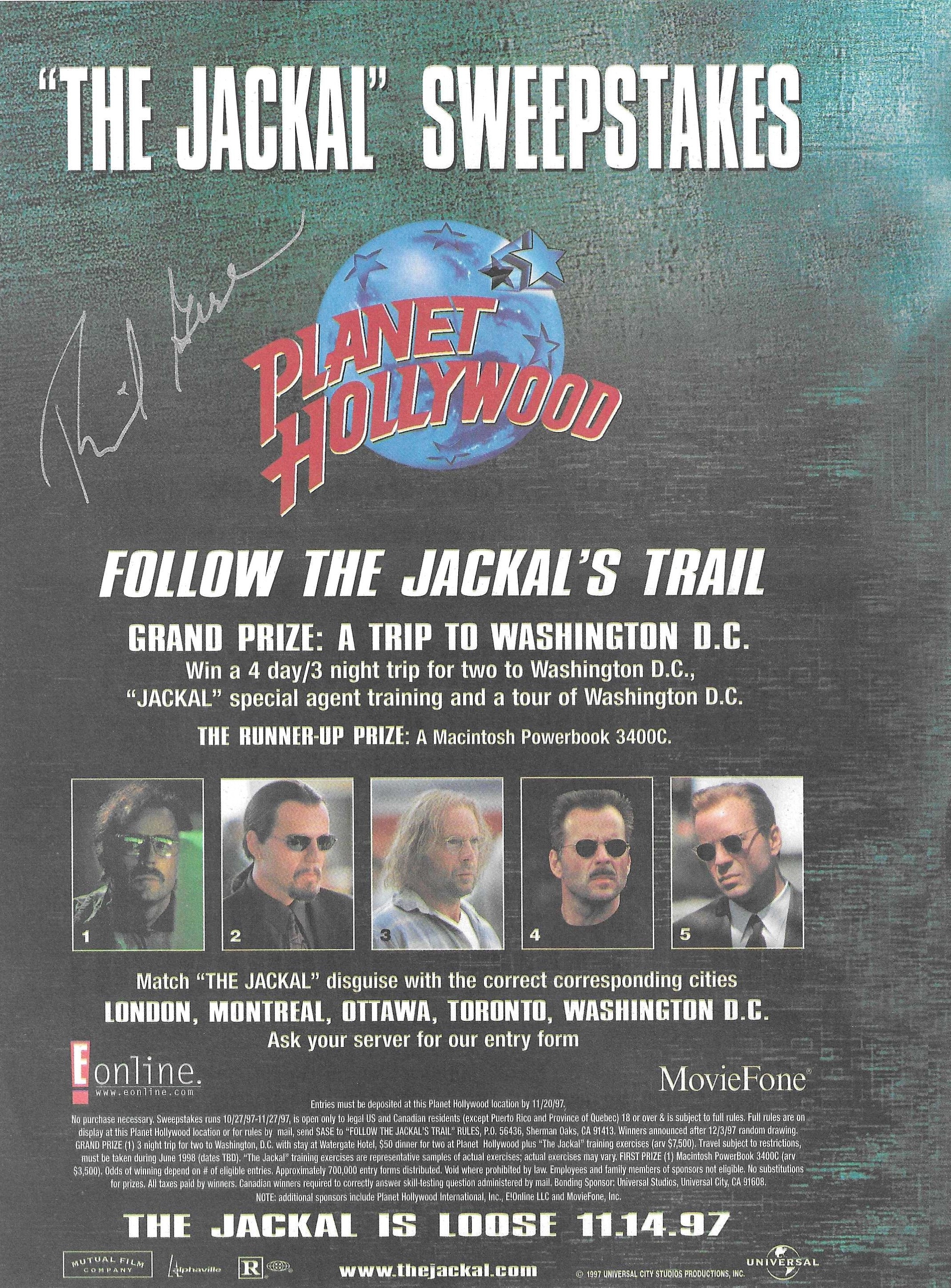 リチャード・ギア『ジャッカル』、サイン入り7.25x9.75パンフレット