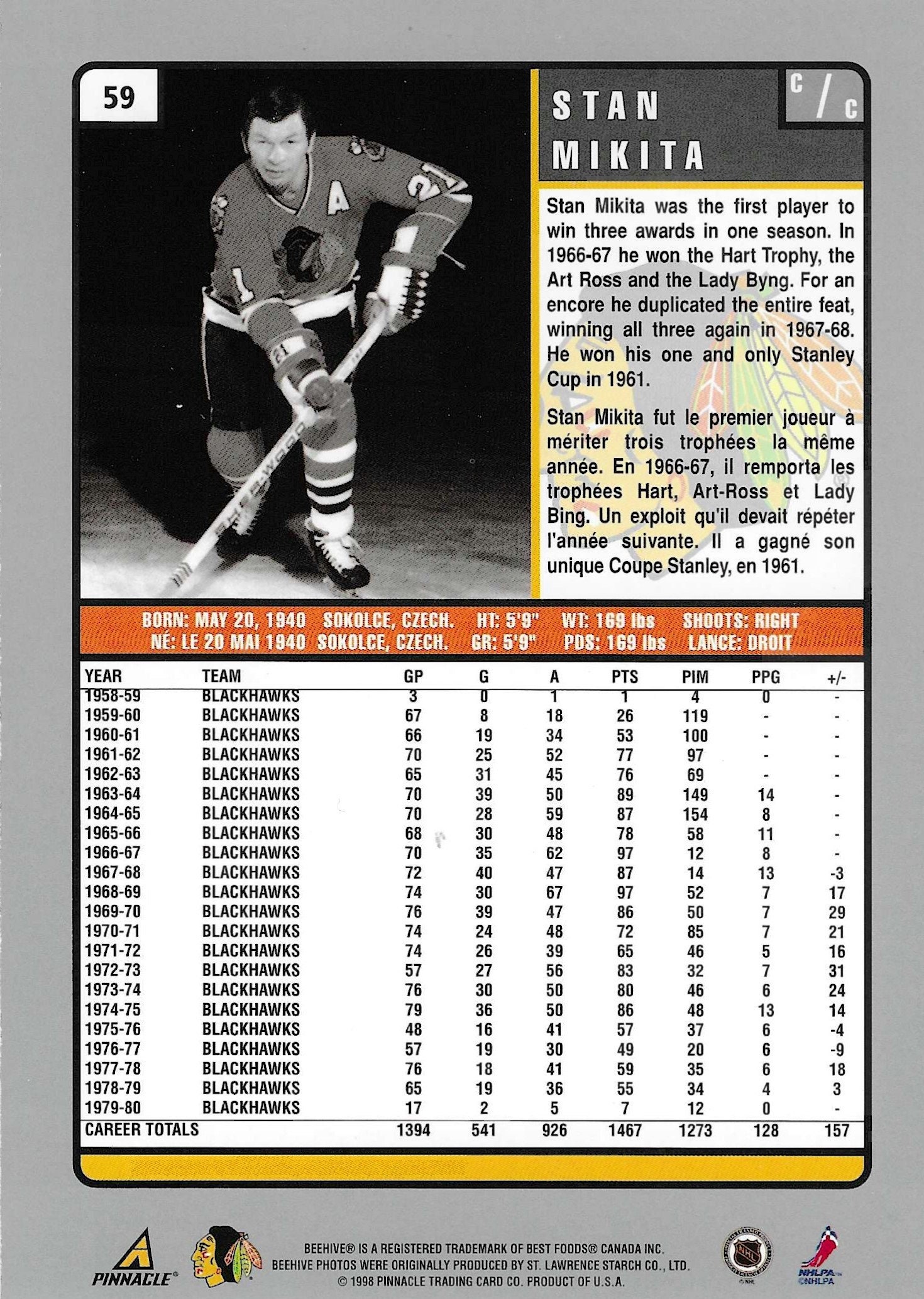 Stan Mikita Hall of Fame Signed 5x7 Double Sided Pinnacle -  Denmark