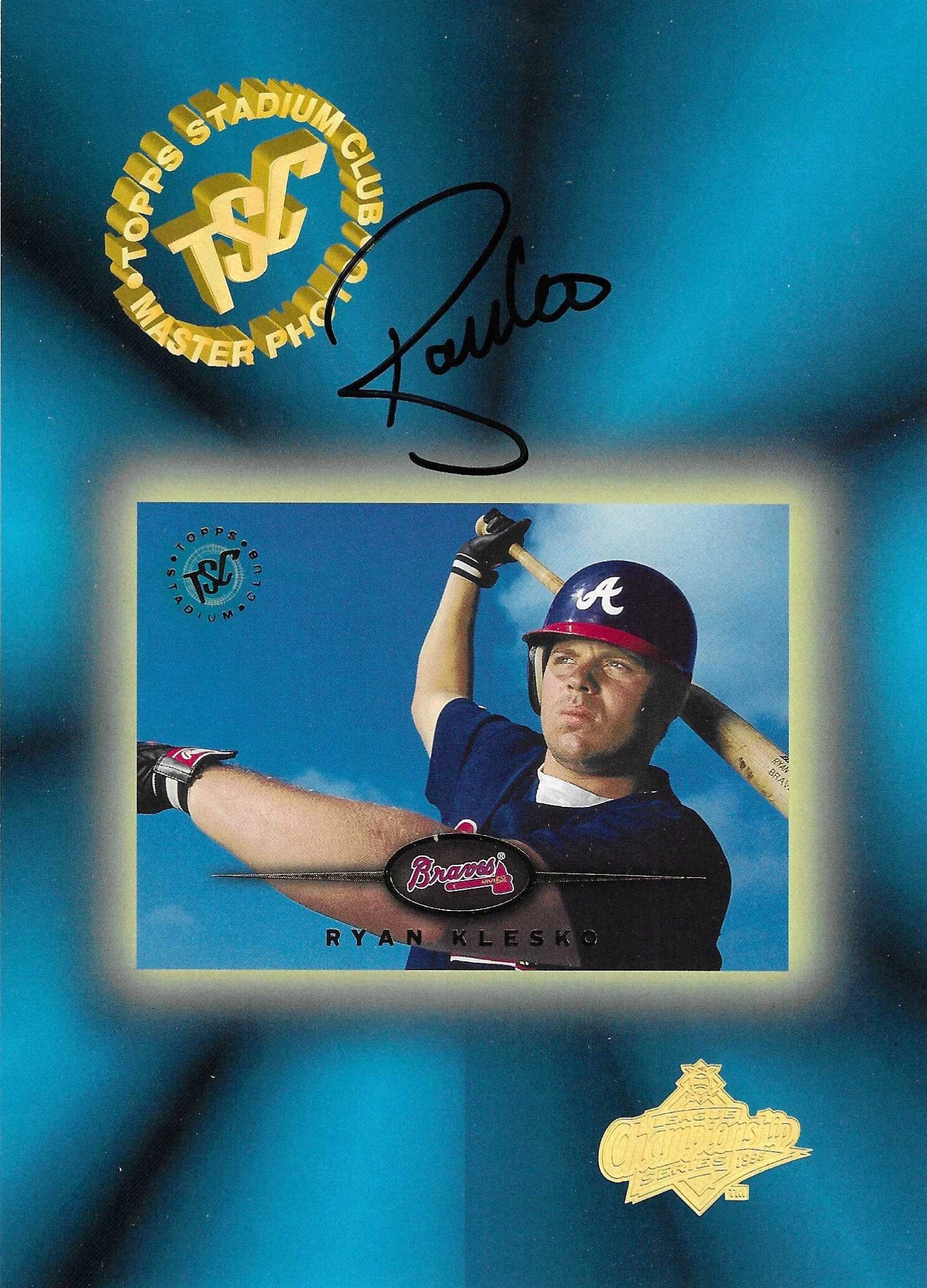 Ryan Klesko Atlanta Braves Signed 5x7 1995 Topps Stadium 