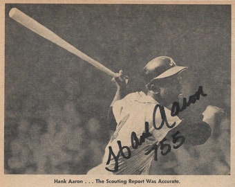 Hank Aaron, Signed 5x6.5 Original Sporting News Clip 1968