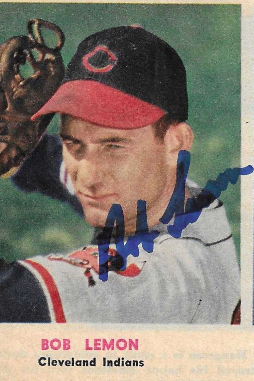 Bob Lemon, Hall of Fame, Signed 2.5x3.5 Original Sport Magazine Clip
