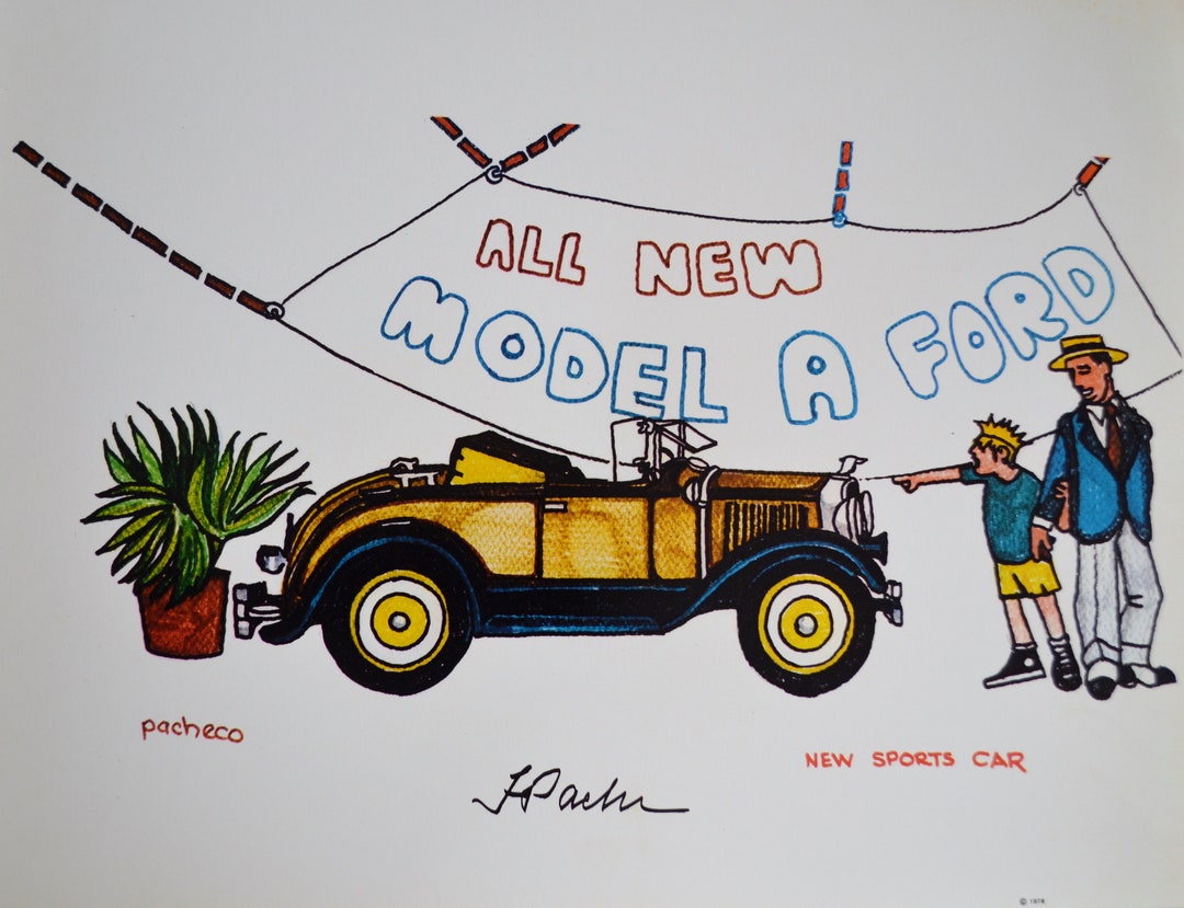 Ferdie Pacheco quot new Sports Car quot Model A Ford Signed 16x20 Print 1978 