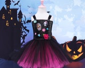 Sugar Skull Girls Halloween Tutu Costume Day of the Dead Tulle Dress Fancy Kids Party Dresses Teen Girls Halloween Dress Headband Included