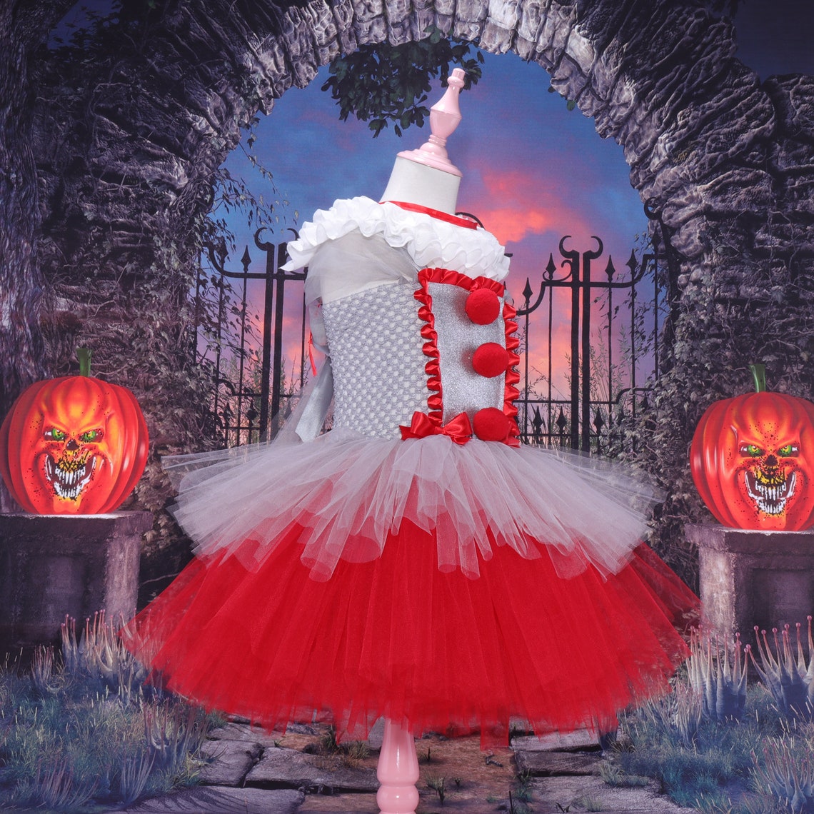 Pennywise Inspired Girls Tutu Dress with Lace Collar Grey Red Etsy