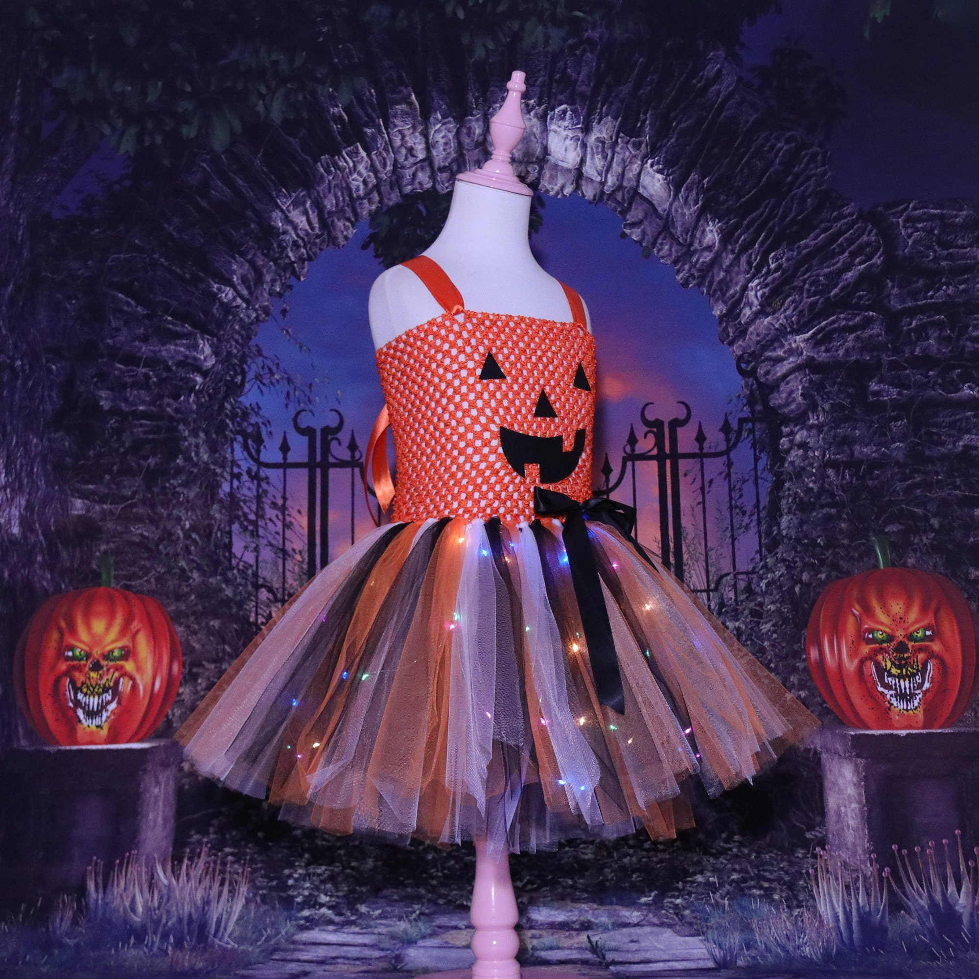 Pumpkin Monster Girls Tutu Dress with LED Lights Kids Etsy