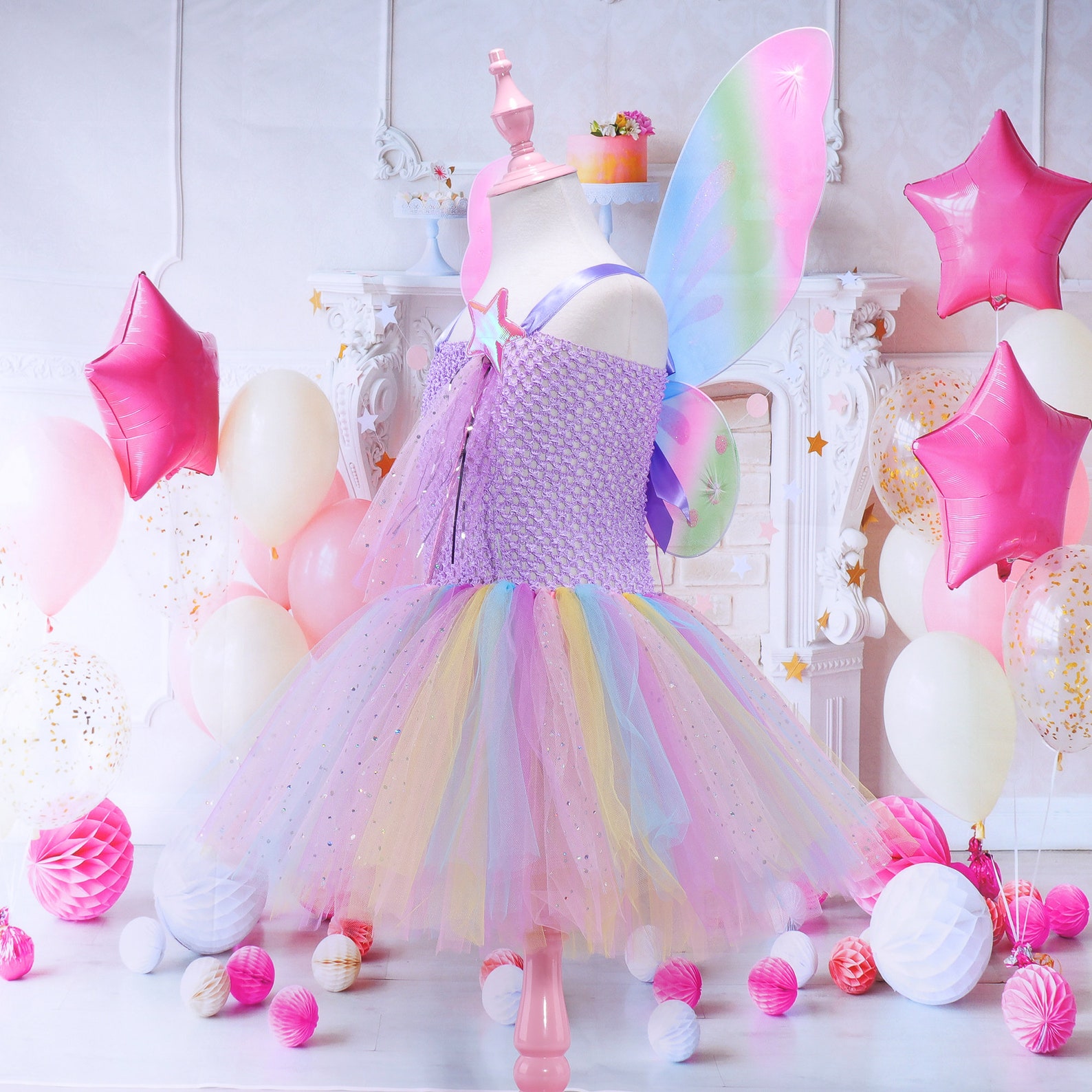Pastel Rainbow Girls Tutu Costume Set Tulle Tutu Dress with | Etsy