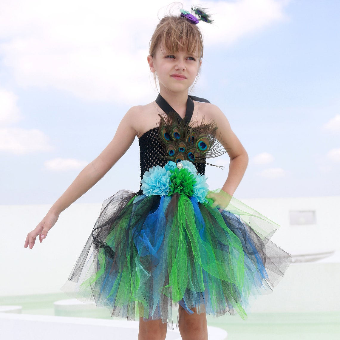 Pfau Kostüm Für Kinder Mädchen - Komplettset Mit Kleid, Flügeln Und Accessoires