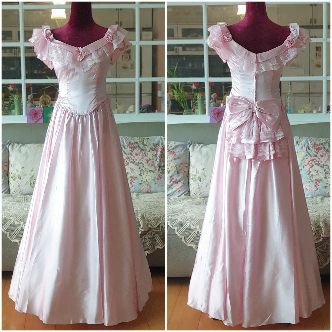 Pink Vintage Wedding Dress, 70s Vintage, Ribbon Details, Bustle Antique ...
