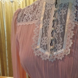 Gunnesax dress, pink gunne sax, 70s vintage gunne sax, high neck,  bohemian dress, vintage 70s wedding dress