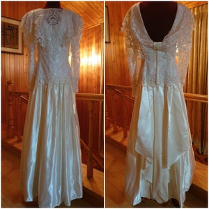 Jessica McClintock vintage wedding dress, Gunnesax dress, Satin bustle dress 80s, Large gunnesax, jessica gunnies, antique dress, Victorian