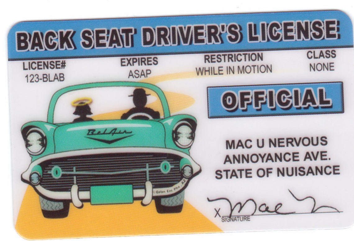 Back Seat Driver ID Card Drivers License Etsy