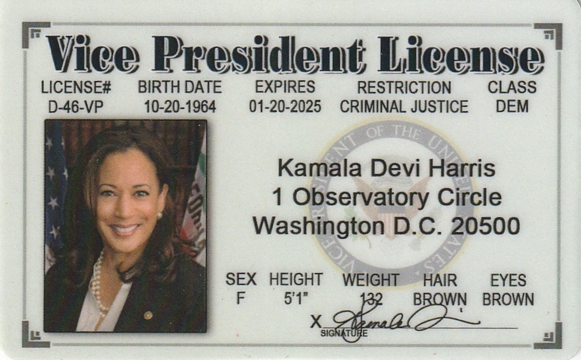 Vice President Kamala Devi Harris Washington DC ID Card Etsy