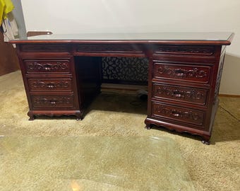 vintage mid century modern Chinese oriental rosewood executive desk