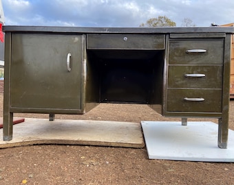General fireproofing company Vintage mid century modern metal tanker desk needs restoration