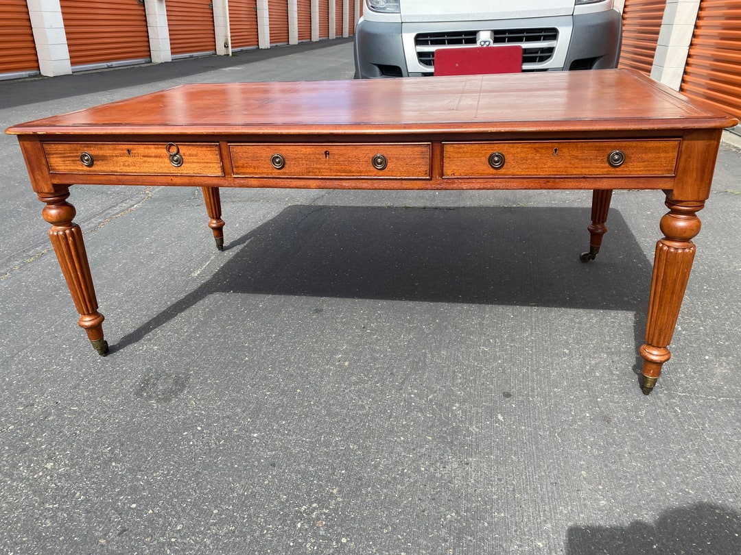 Antique Library Desk Mahogany Partners Table Etsy
