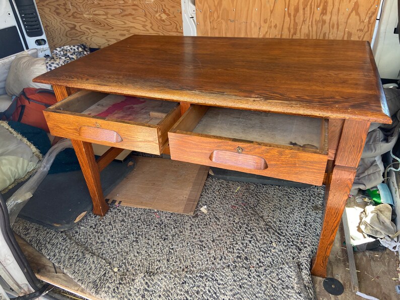 Antique Oak Crafts and Arts Mission Style Vintage Desk Library Table Etsy