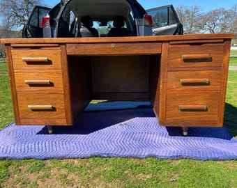 vintage mid century modern walnut executive desk