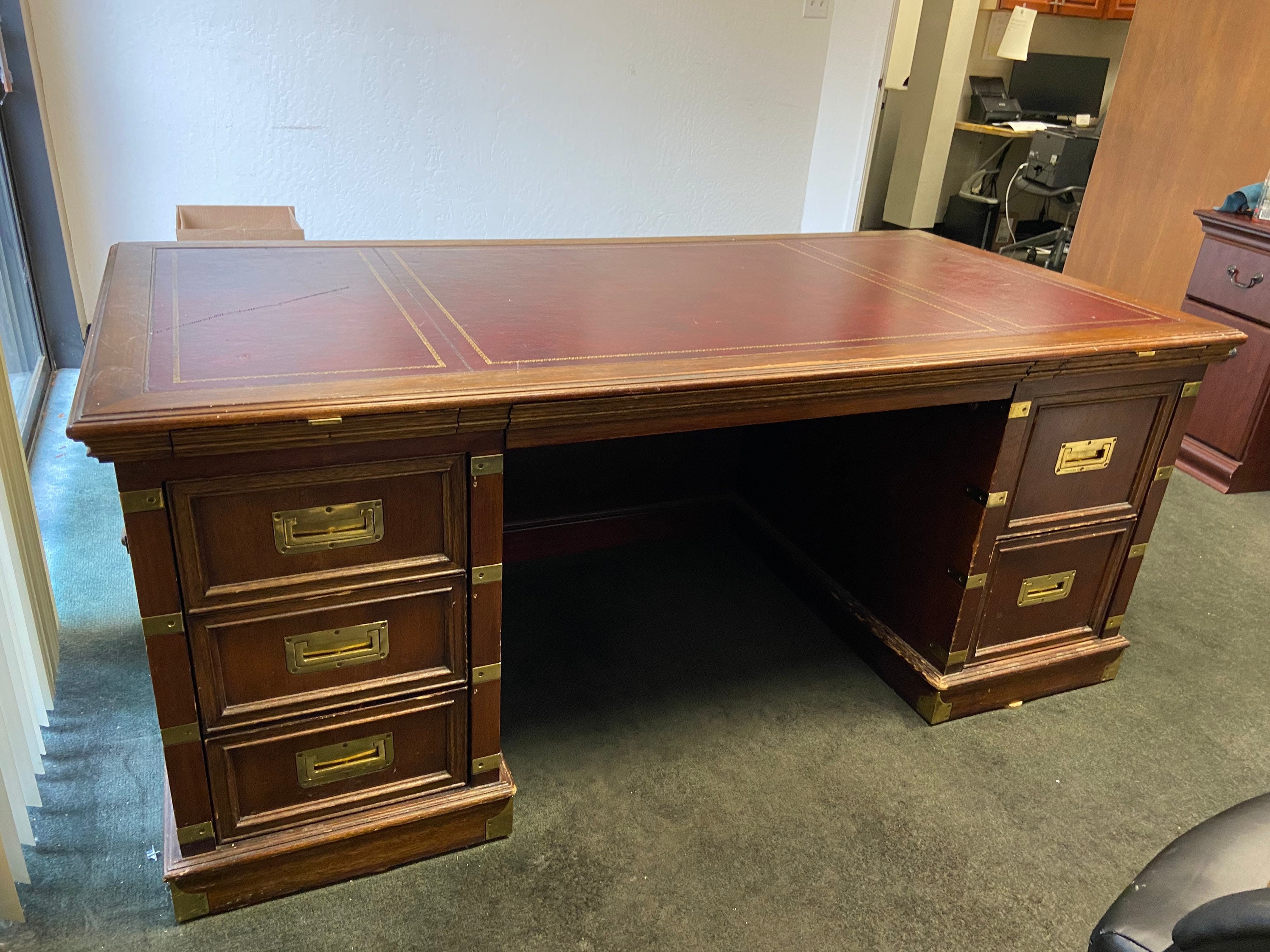 Alex Stuart Design Inc Vintage Campaign Style Leather Top Desk