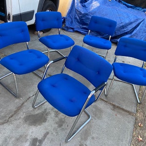 Vintage mid century modern steelcase cantilevered upholstered accent chairs set of 5