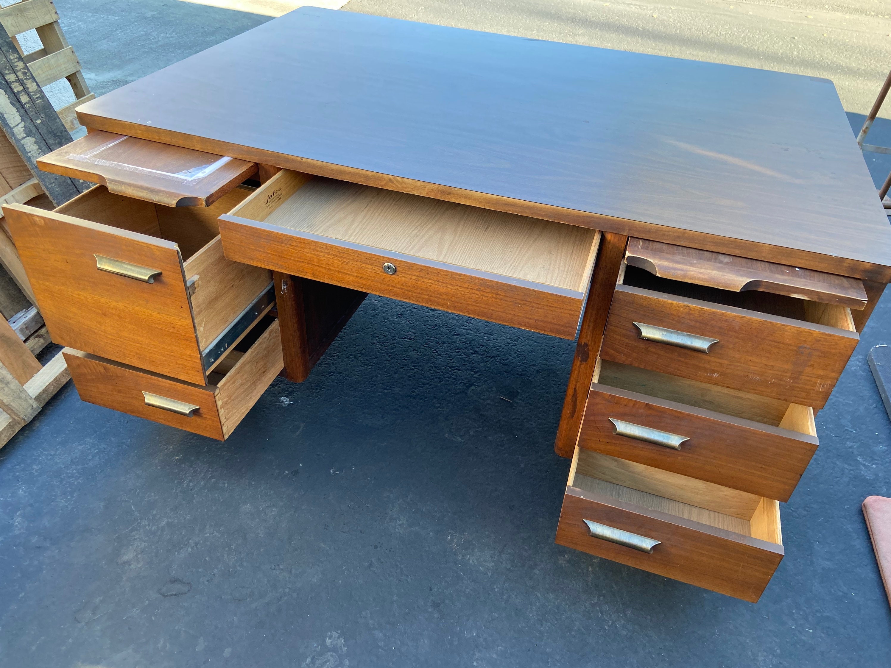 Jofco Vintage Mid Century Modern Wooden Tanker Desk Etsy